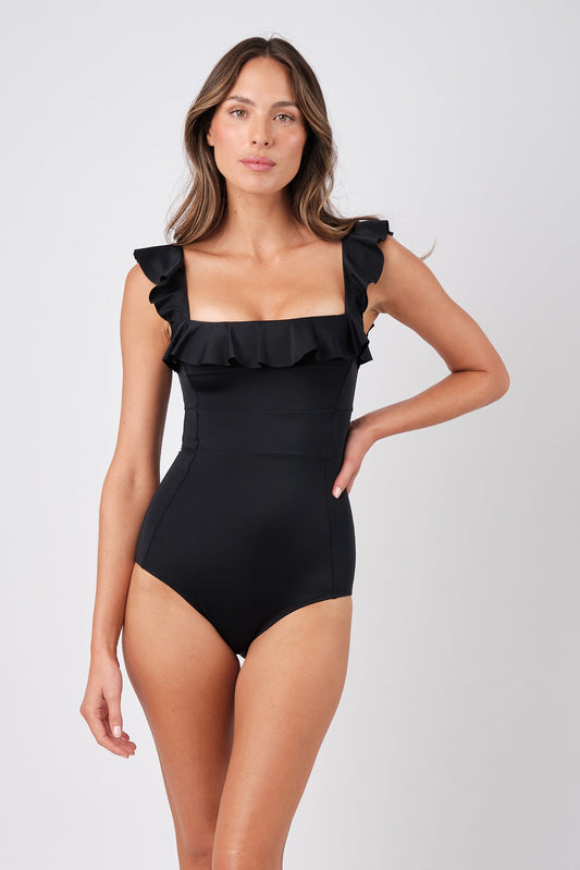 Classic Square Neck with Frill BLACK
